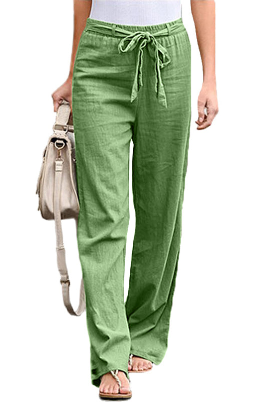 Women's European And American Elastic Waist Solid Color Belt Loose Trousers