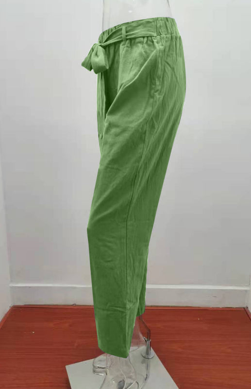 Women's European And American Elastic Waist Solid Color Belt Loose Trousers
