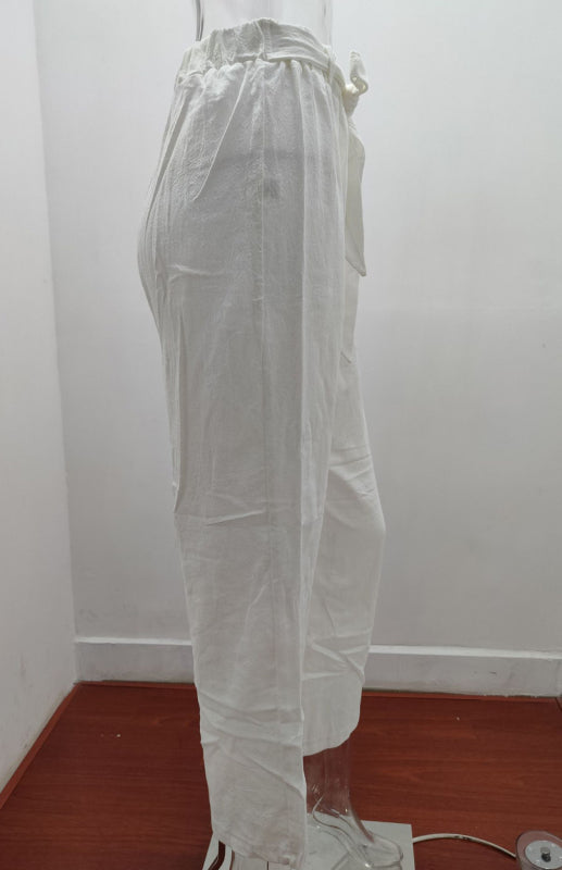 Women's European And American Elastic Waist Solid Color Belt Loose Trousers