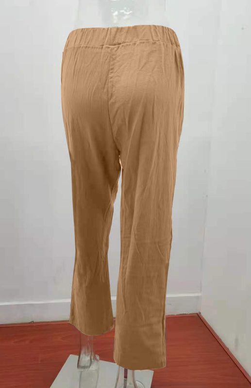 Women's European And American Elastic Waist Solid Color Belt Loose Trousers