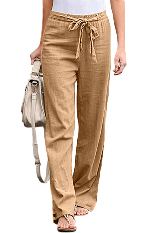 Women's European And American Elastic Waist Solid Color Belt Loose Trousers