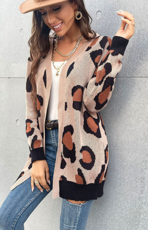 Ladies Leopard Print Sweater Cardigan