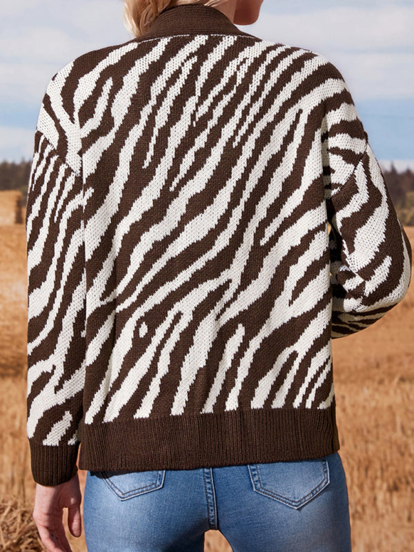 Women's Casual Zebra Print Long Sleeve Knit Sweater