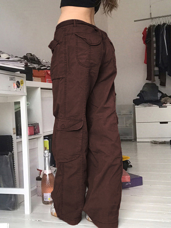 Denim Style Trousers - Multi-pocket Low Waist Loose Fitting