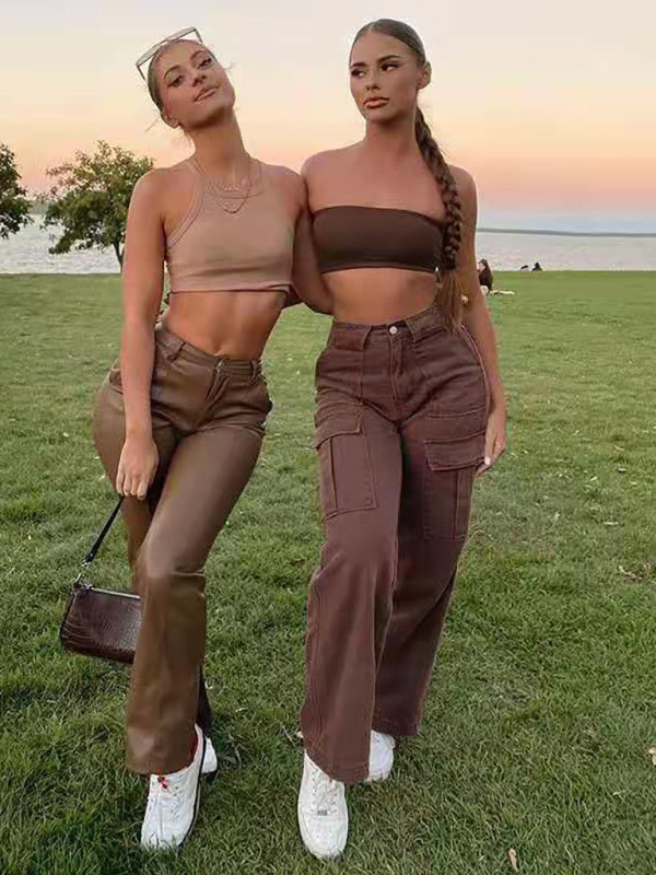 Women’s Panneled Trendy Low Waisted Cargo Pants With Pockets