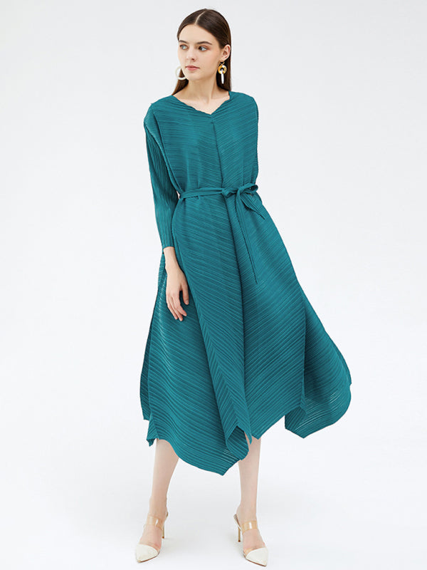 Women’s Three Quarter Length Sleeves Pullover Style Luster A Line Midi Dress