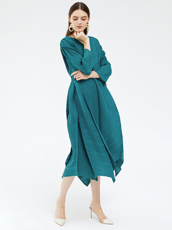 Women’s Three Quarter Length Sleeves Pullover Style Luster A Line Midi Dress