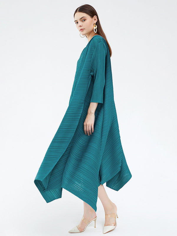 Women’s Three Quarter Length Sleeves Pullover Style Luster A Line Midi Dress