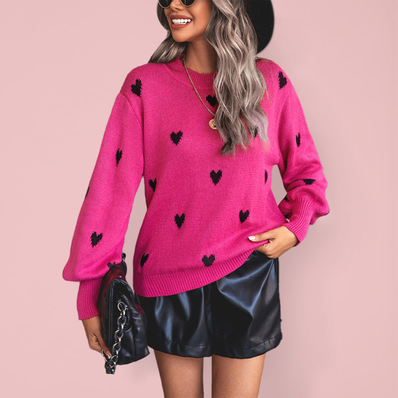 Heart print sweater shop