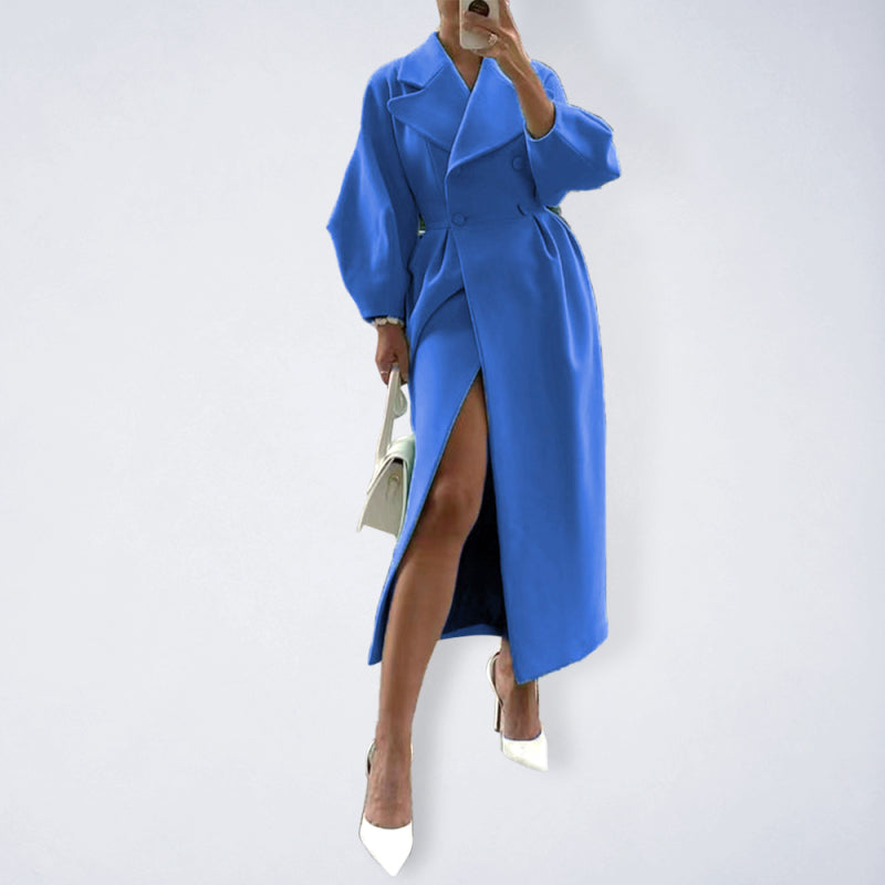 Long Statement Overcoat - Pleated Waist & Lantern Sleeves