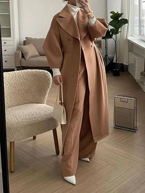 Long Statement Overcoat - Pleated Waist & Lantern Sleeves