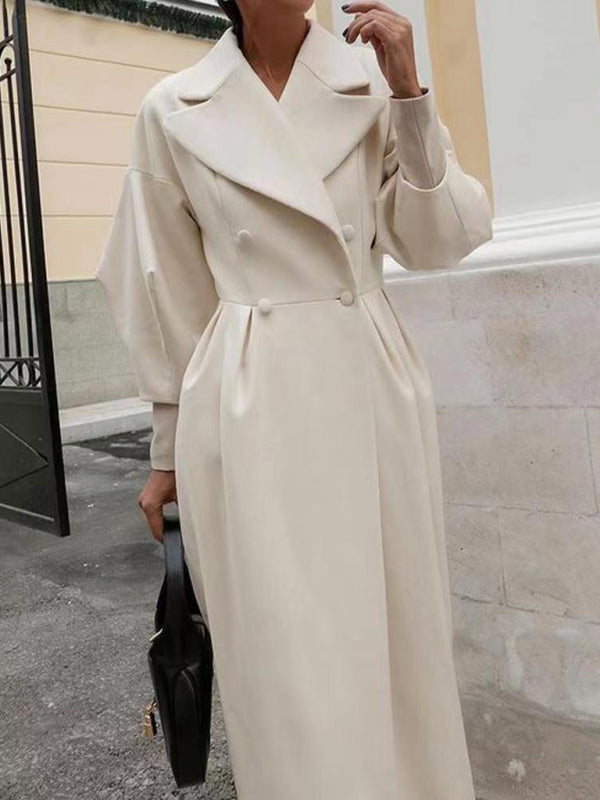 Long Statement Overcoat - Pleated Waist & Lantern Sleeves
