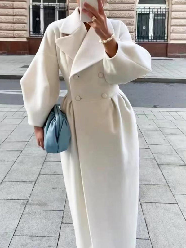 Long Statement Overcoat - Pleated Waist & Lantern Sleeves