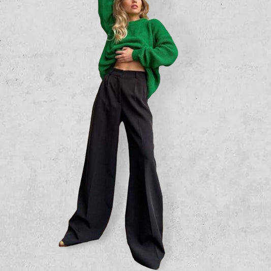Women’s Wide Leg Solid Color Loose Fit Business Casual Trousers
