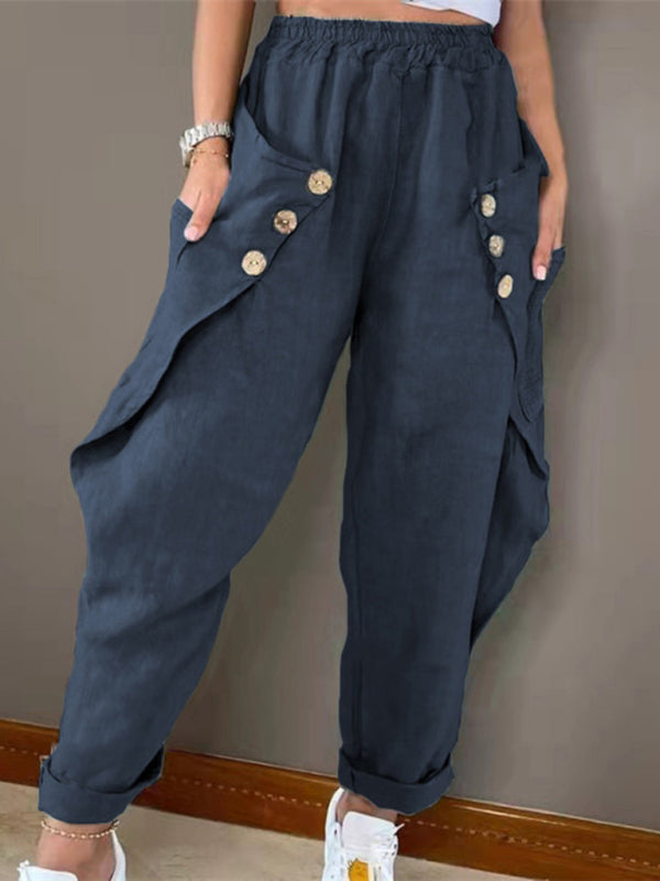 Women’s Solid Color Soft Blend Bat Buttons Packet Cargo Pants