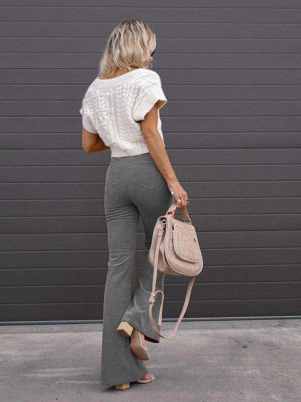 Women’s Solid Color Flare Leg Corduroy Pants