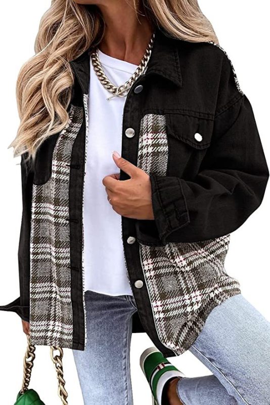 Women's Plaid Patchwork Denim Jacket