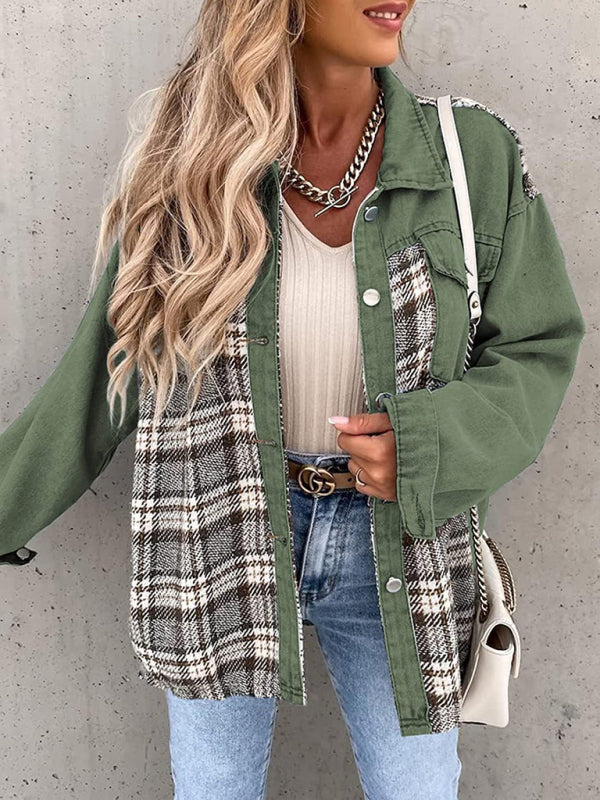 Women's Plaid Patchwork Denim Jacket