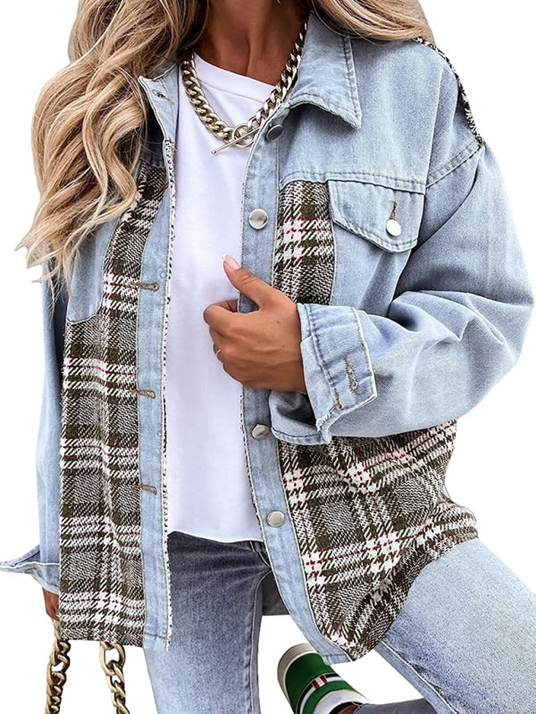 Women's Plaid Patchwork Denim Jacket