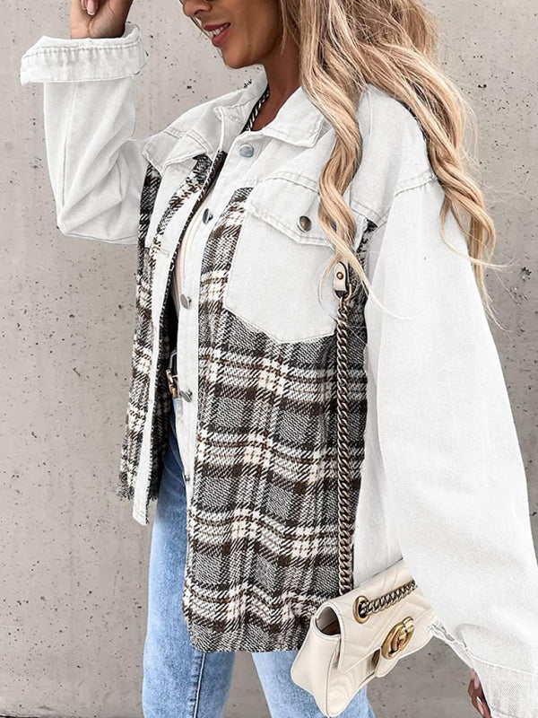 Women's Plaid Patchwork Denim Jacket