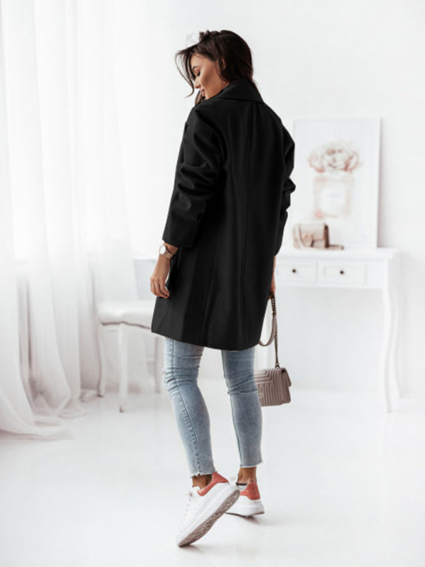 Wool Coat - Double-breasted Solid Colour