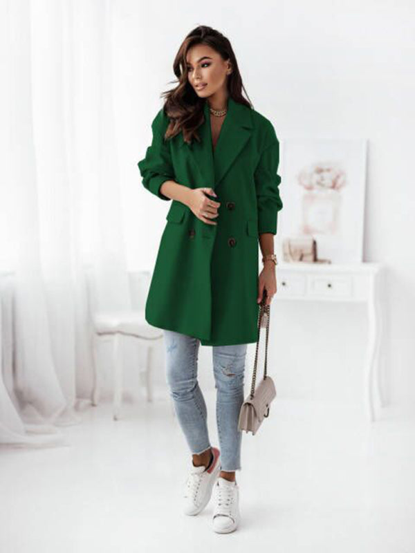 Wool Coat - Double-breasted Solid Colour