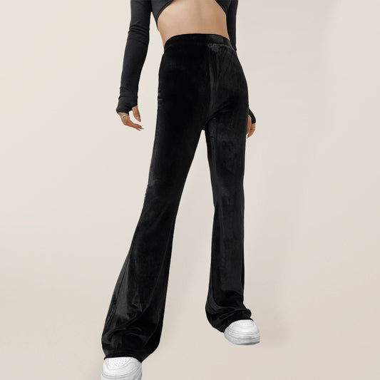 Women's Solid Color High Waist Velvet Flare Leggings
