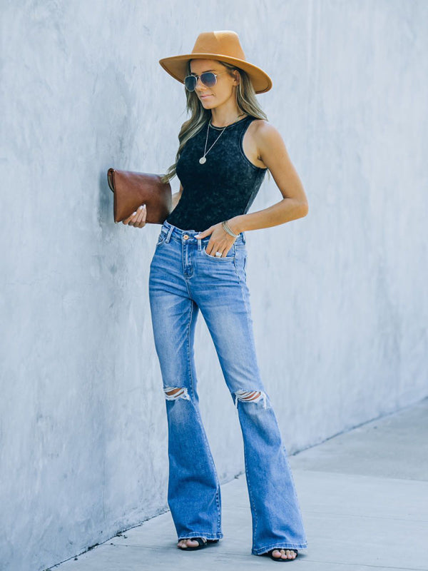 American style bootcut jeans - high waist slimming ripped