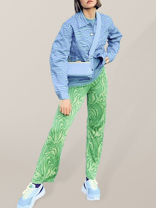 Women's Elastic Waistband Semi Flared Swirl Print Pants