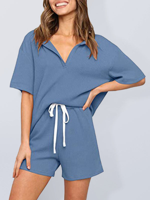 Summer sports suit outerwear home solid color short-sleeved casual two-piece suit