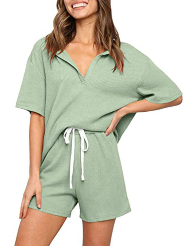 Summer sports suit outerwear home solid color short-sleeved casual two-piece suit