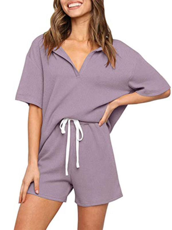 Summer sports suit outerwear home solid color short-sleeved casual two-piece suit