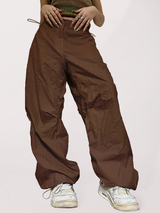 Solid Color Oversize Parachute Cargo Pants