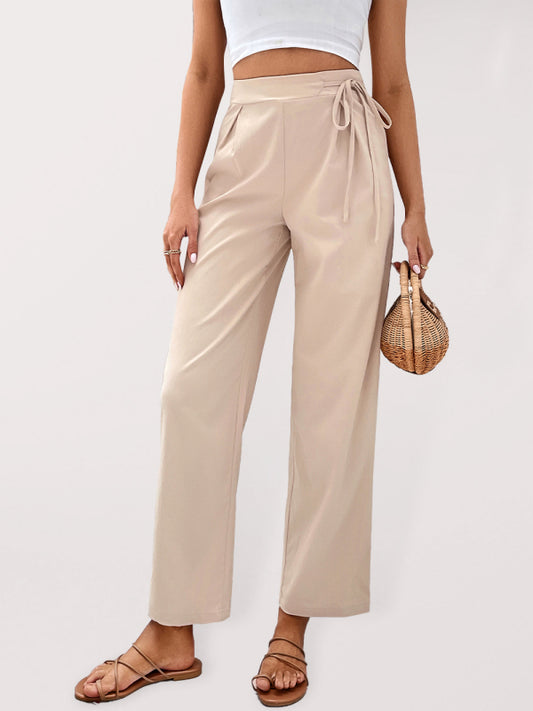Pants - Solid Colour Cropped Tie Waist