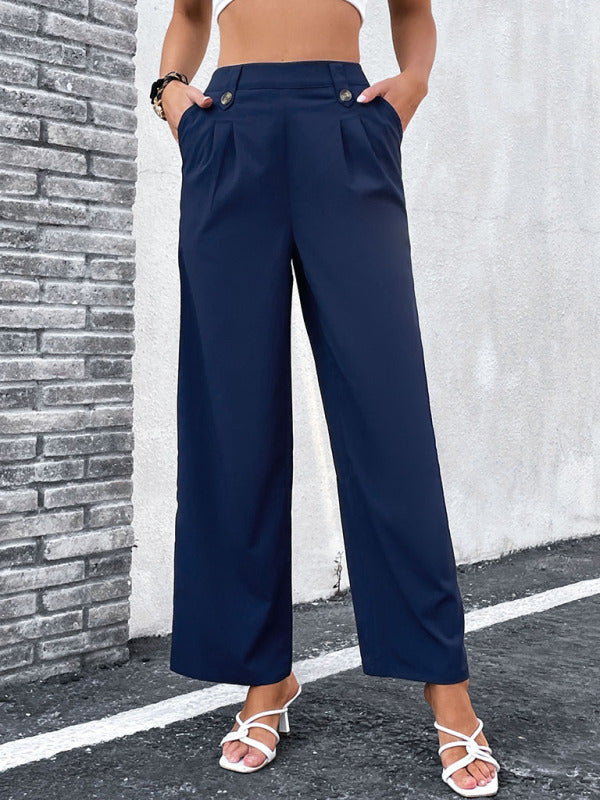 Women's Solid Color Wide Leg Linen Pants