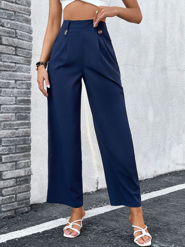 Women's Solid Color Wide Leg Linen Pants