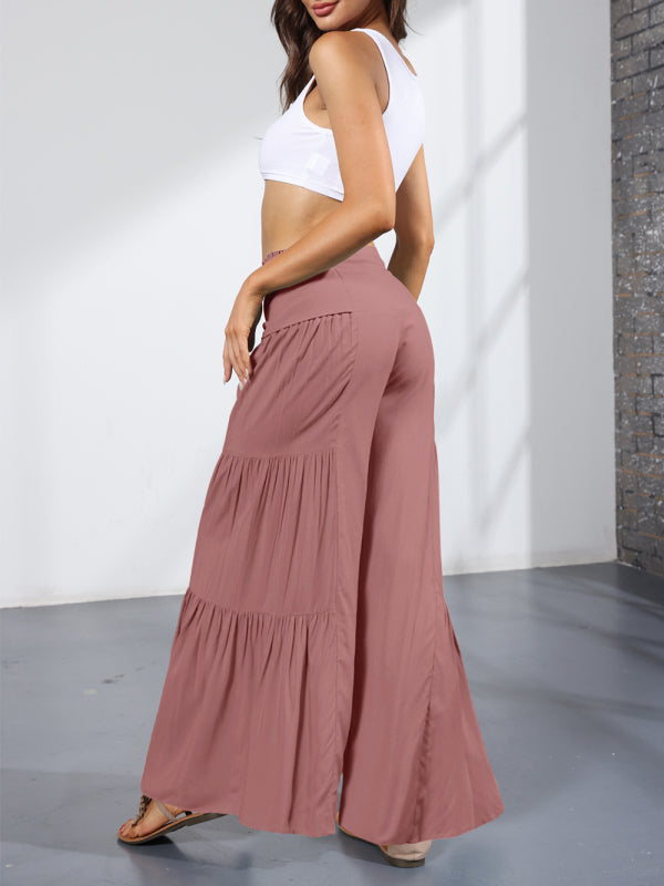 Women's woven strap elastic waist this kind of wide-leg A-type casual trousers