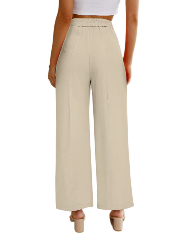 Wide Leg Pants - High Waist Button Down Trousers With Pockets