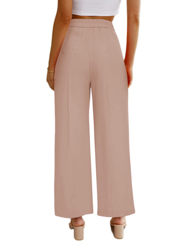 Wide Leg Pants - High Waist Button Down Trousers With Pockets