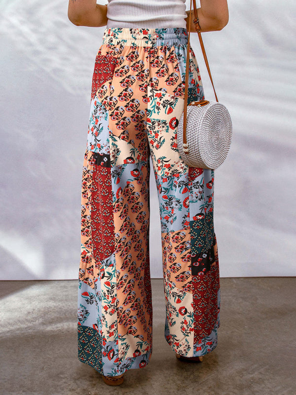 Casual Pants - Loose Floral Colour Block