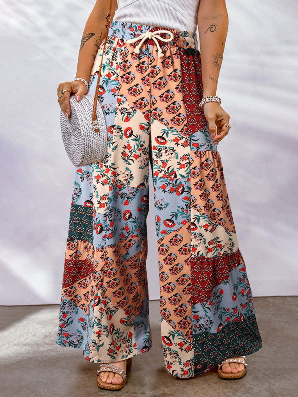 Casual Pants - Loose Floral Colour Block