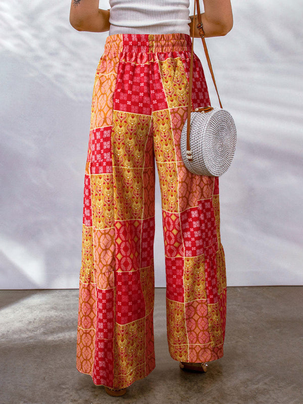 Casual Pants - Loose Floral Colour Block
