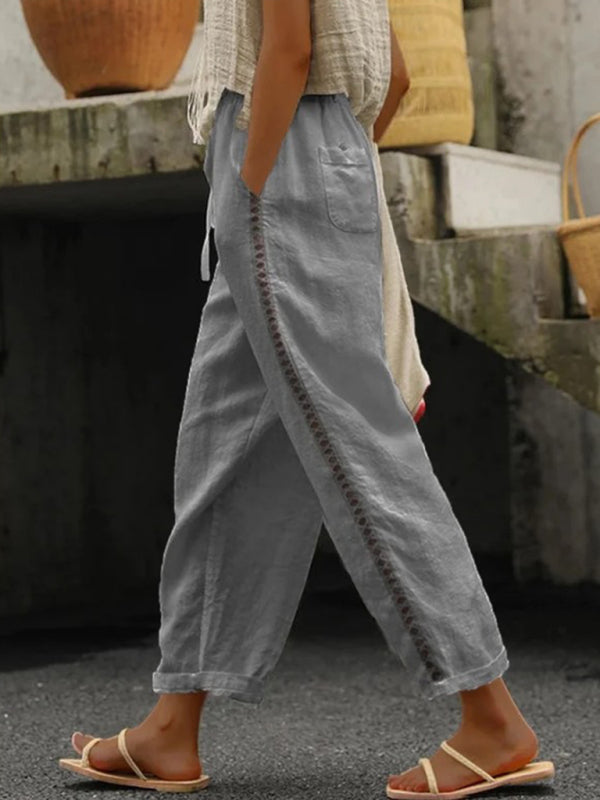 Pants - Cotton Linen Casual - Stitching Sweet Cropped