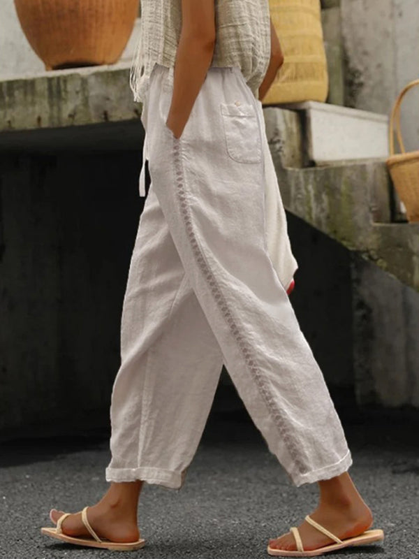 Pants - Cotton Linen Casual - Stitching Sweet Cropped
