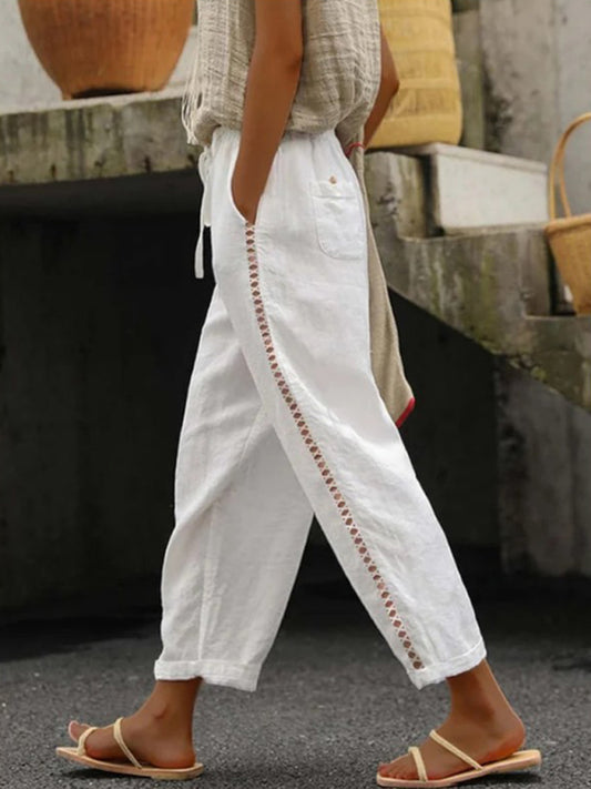 Pants - Cotton Linen Casual - Stitching Sweet Cropped