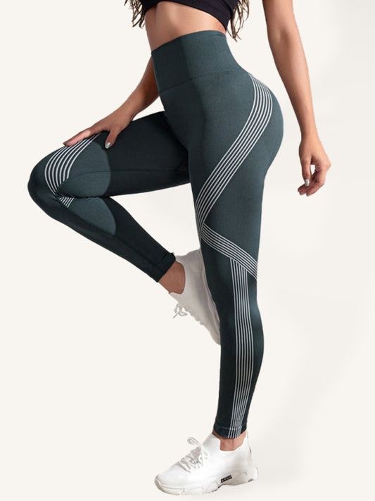 Sports Yoga Pants - Colour Contrasting Stripe High Waist Seamless