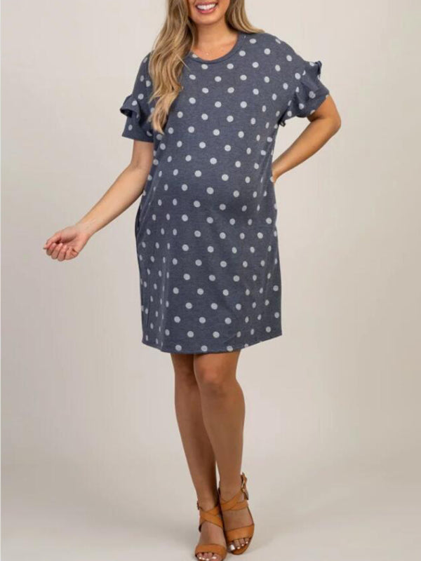 Maternity - DKnit Round Neck Polka Dot Ruffle