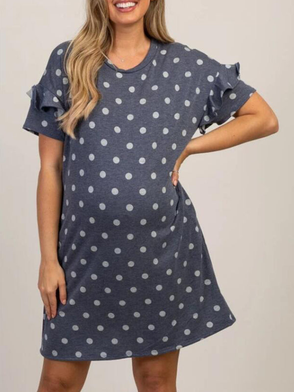 Maternity - DKnit Round Neck Polka Dot Ruffle